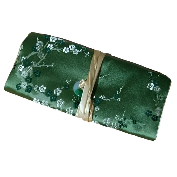 Chinese Silk Brocade Jewelry Roll Up Bags Travel Storage Pouch For Accessories Boxes & Cases