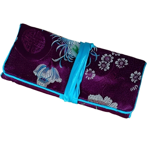 Chinese Silk Brocade Jewelry Roll Up Bags Travel Storage Pouch For Accessories Boxes & Cases