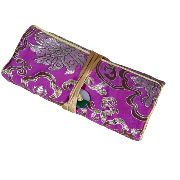 Chinese Silk Brocade Jewelry Roll Up Bags Travel Storage Pouch For Accessories Boxes & Cases