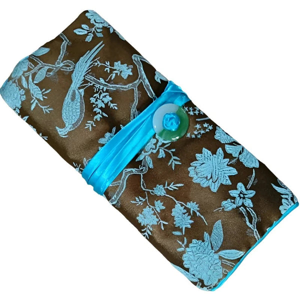 Chinese Silk Brocade Jewelry Roll Up Bags Travel Storage Pouch For Accessories Boxes & Cases