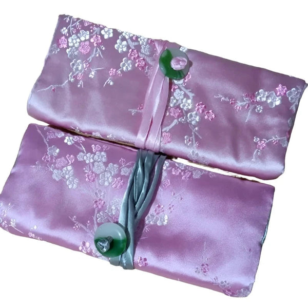 Chinese Silk Brocade Jewelry Roll Up Bags Travel Storage Pouch For Accessories Boxes & Cases