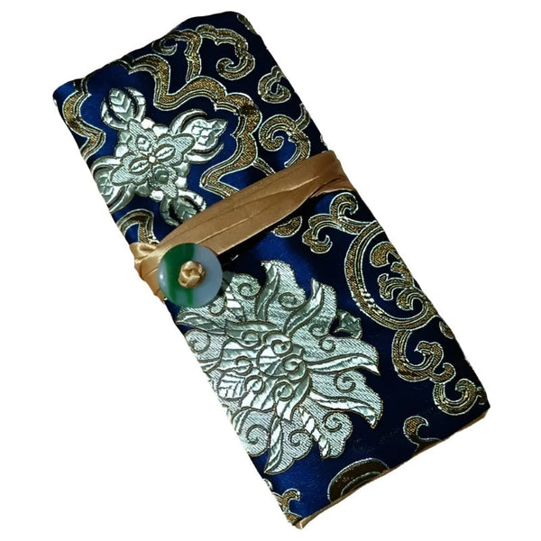 Chinese Silk Brocade Jewelry Roll Up Bags Travel Storage Pouch For Accessories Boxes & Cases