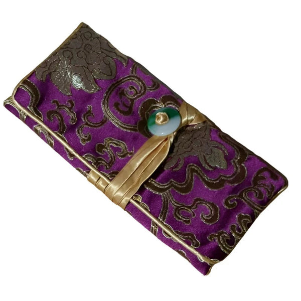 Chinese Silk Brocade Jewelry Roll Up Bags Travel Storage Pouch For Accessories Boxes & Cases