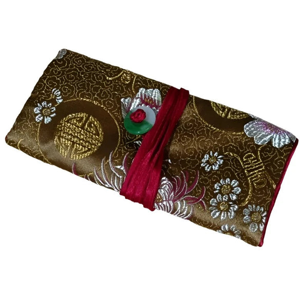 Chinese Silk Brocade Jewelry Roll Up Bags Travel Storage Pouch For Accessories Boxes & Cases