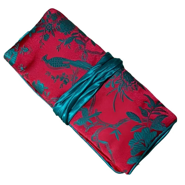Chinese Silk Brocade Jewelry Roll Up Bags Travel Storage Pouch For Accessories Boxes & Cases