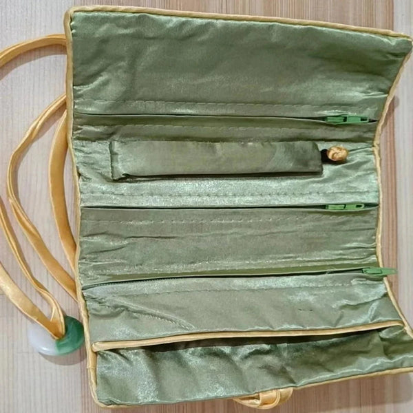 Chinese Silk Brocade Jewelry Roll Up Bags Travel Storage Pouch For Accessories Boxes & Cases