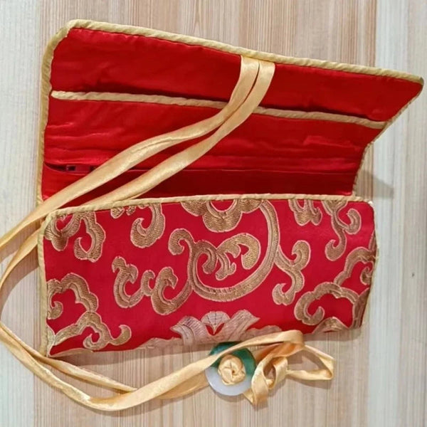 Chinese Silk Brocade Jewelry Roll Up Bags Travel Storage Pouch For Accessories Boxes & Cases