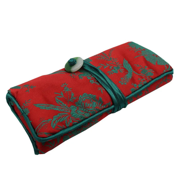 Chinese Silk Brocade Jewelry Roll Up Bags Travel Storage Pouch For Accessories Boxes & Cases