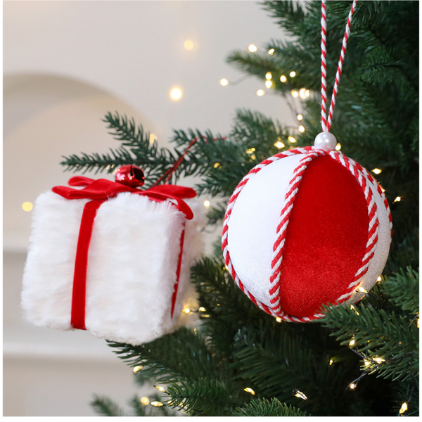 Christmas Ball Ornament Red And White10cm Tree Decoration Gift Box Window Display Seasonal Decorations