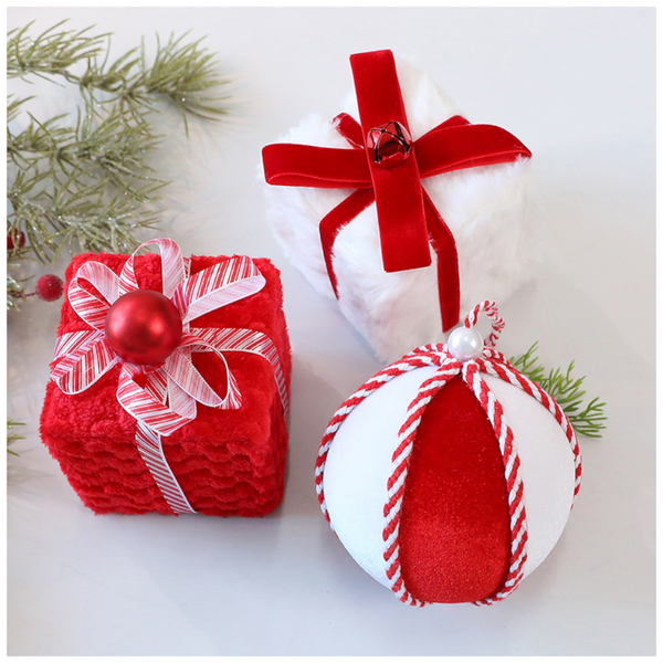 Christmas Ball Ornament Red And White10cm Tree Decoration Gift Box Window Display Seasonal Decorations