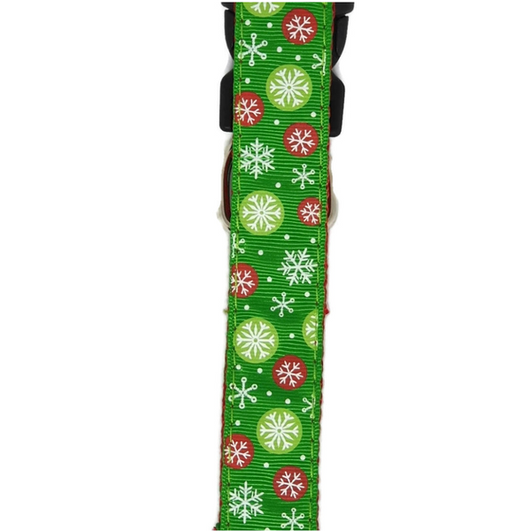 Moondidley Pets Christmas Dog Leashes 1.2M Green Snow Flakes Leads & Head Collars