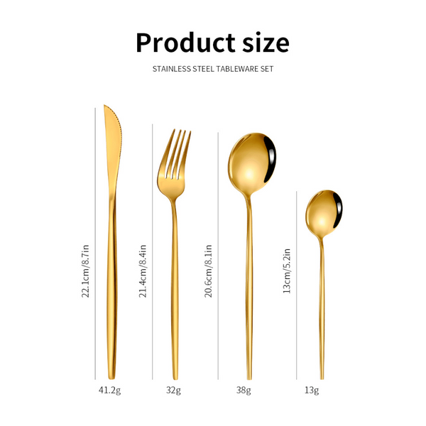 Colorful Premium 24 Piece Stainless Steel Cutlery Set Elegant Golden Steak Knife Fork And Spoon In Luxury Gift Box Cutlery Sets