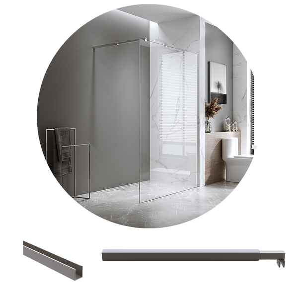 Della Francesca 100X200cm Single Shower Glass Screen With Gunmetal Wall Channel & Square Pole Shower Enclosures