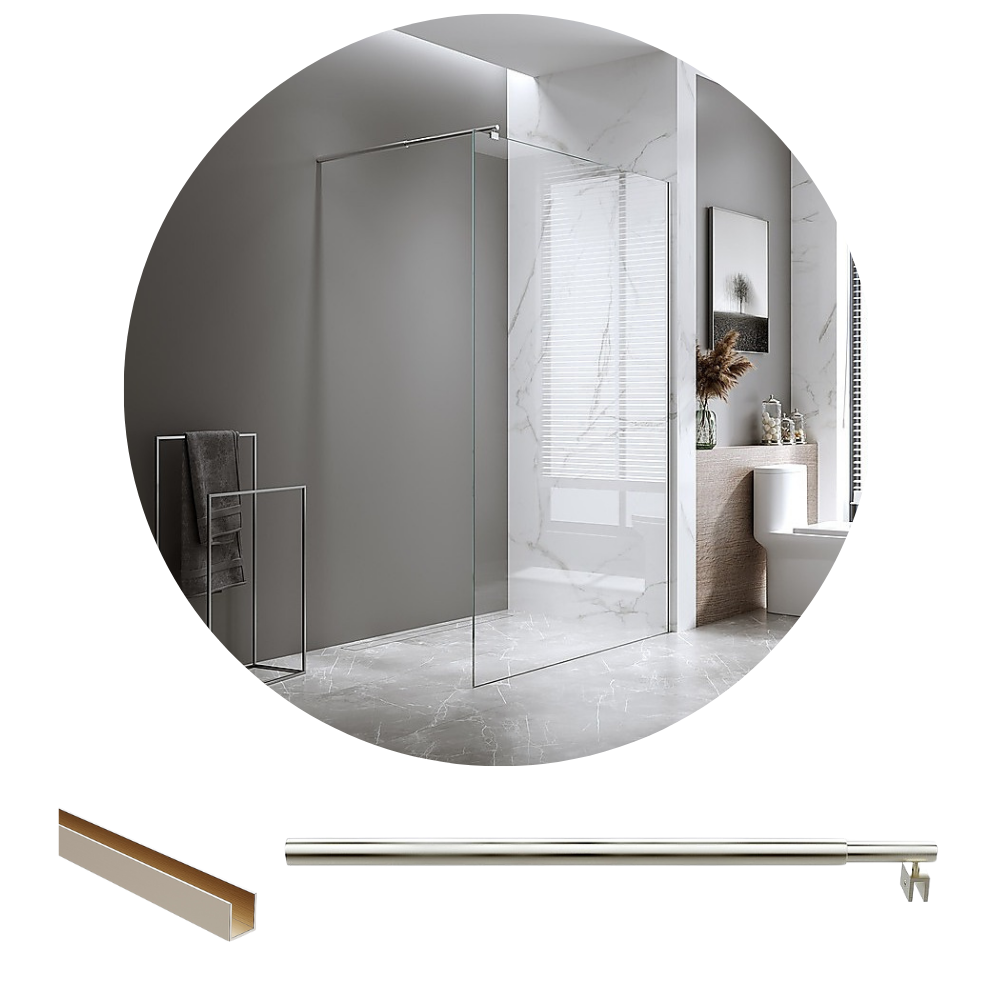 Della Francesca 100X200cm Single Shower Glass Screen With Nickel Wall Channel & Round Pole Shower Enclosures