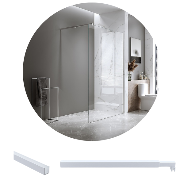 Della Francesca 100X200cm Single Shower Glass Screen With White Wall Channel & Square Pole Shower Enclosures