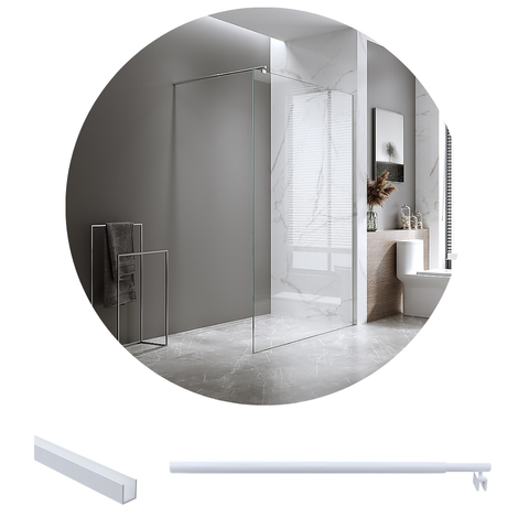 Della Francesca 100X210cm Single Shower Glass Screen With White Wall Channel & Round Pole Shower Enclosures