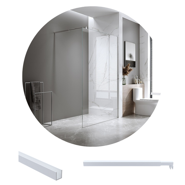 Della Francesca 110X210cm Single Shower Glass Screen With White Wall Channel & Square Pole Shower Enclosures