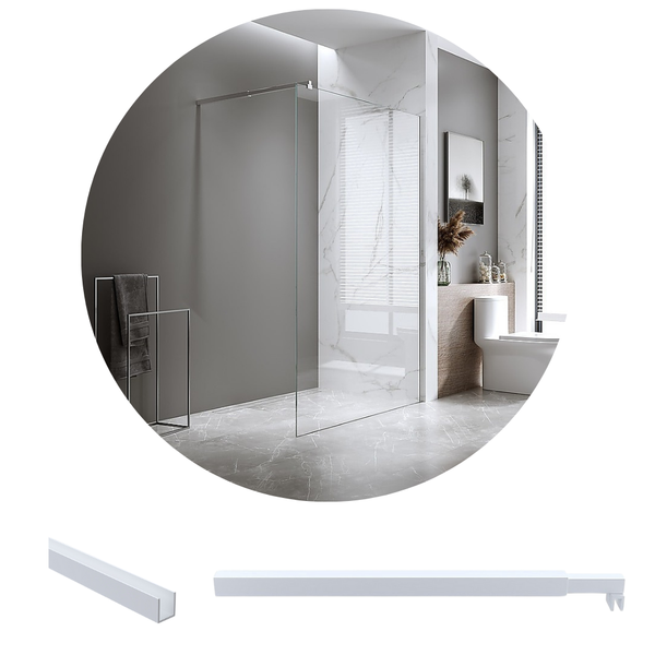 Della Francesca 100X210cm Single Shower Glass Screen With White Wall Channel & Square Pole Shower Enclosures