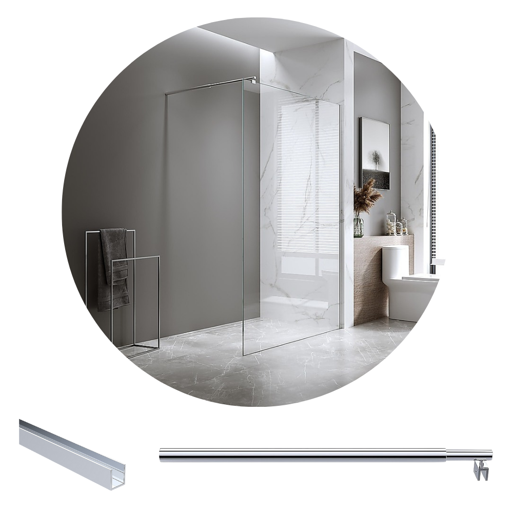 Della Francesca 110X210cm Single Shower Glass Screen With Chrome Wall Channel & Round Pole Shower Enclosures