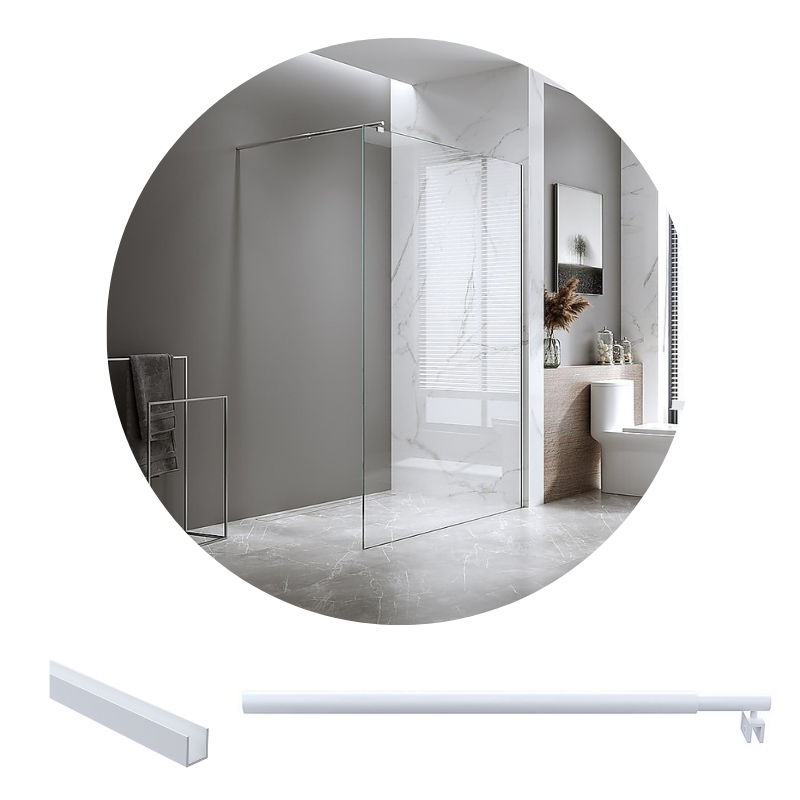Della Francesca 120X200cm Single Shower Glass Screen With White Wall Channel & Round Pole Shower Enclosures