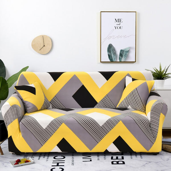 3 Seater Sofa Cover Yellow Wave Style Elastic Stretchable Slipcover Furniture Slipcovers