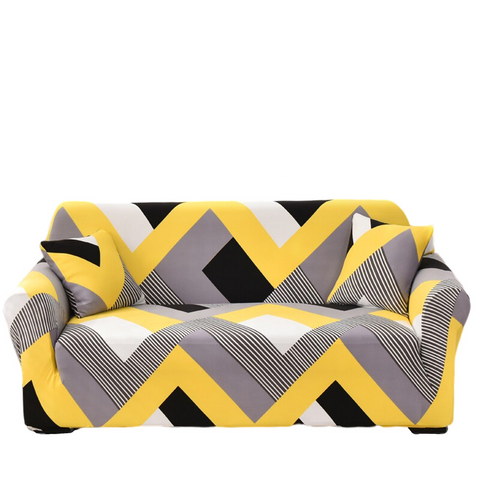 4 Seater Sofa Cover Yellow Wave Style Elastic Stretchable Slipcover For Living Room Slipcovers