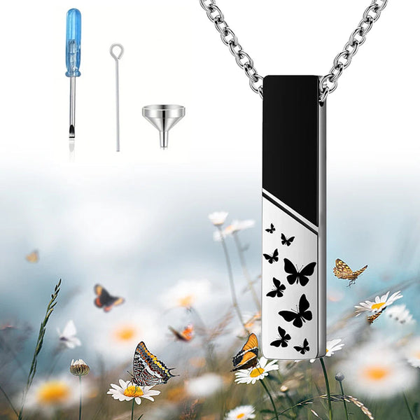 Veile Studios Cremation Jewelry Urn Necklace For Ashes Bar Butterfly Pendant Stainless Steel Locket Necklaces & Pendants