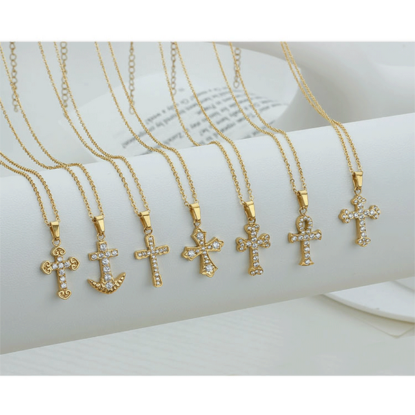 Cross Necklace For Women Simple And Colorfast Zircon Stainless Steel Collarbone Chain Titanium Necklaces & Pendants