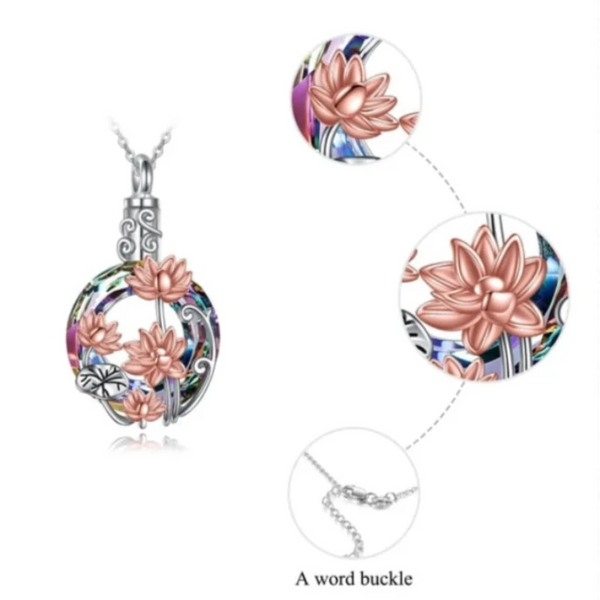 Veile Studios Crystal Flowers Cremation Ash Urn Necklace Lotus Pendant For Men Women Necklaces & Pendants
