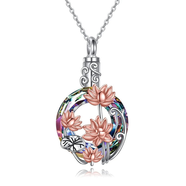 Veile Studios Crystal Flowers Cremation Ash Urn Necklace Lotus Pendant For Men Women Necklaces & Pendants