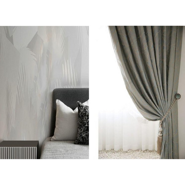 Curtain Blue 200 Centimetre X 250 3D Leaves Luxury Blackout Curtains & Drapes