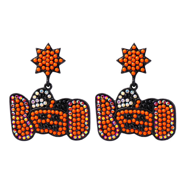 Veile Studios Cartoon Pumpkin Pearl Halloween Ghost Face For Festive Occasions Earrings