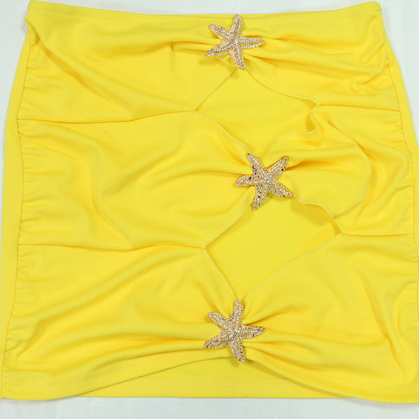 Beach Vacation Style Swimsuit Bikini Three Piece Set For Women With Belted Skirt Swimwear