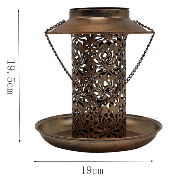 Outdoor Solar Powered Lamp Metal Hanging Bird Feeder Feeding And Watering Dual Purpose Decorative Lanterns