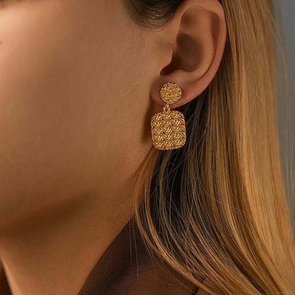 Veile Studios Geometric Square Heavy Industry With Metal Texture Copper Earrings