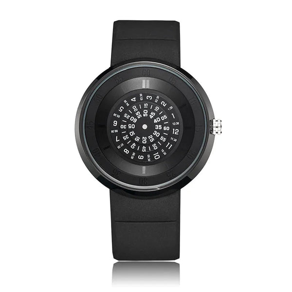 Unique Turntable Black Quartz Wristwatch Men Creative Time Code Watch Waterproof Design Light Sort Cool 3D Scale Watches