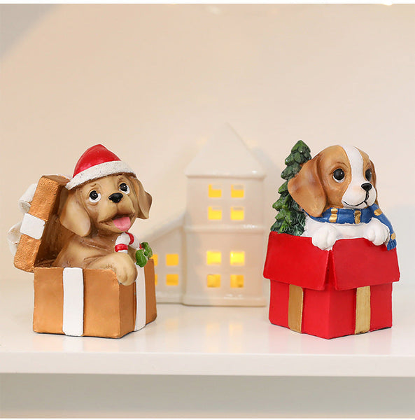 St. Yuan New Diy Scene Decoration Dog Gift Set Resin Ornament Christmas Window Display Wholesale Seasonal Decorations