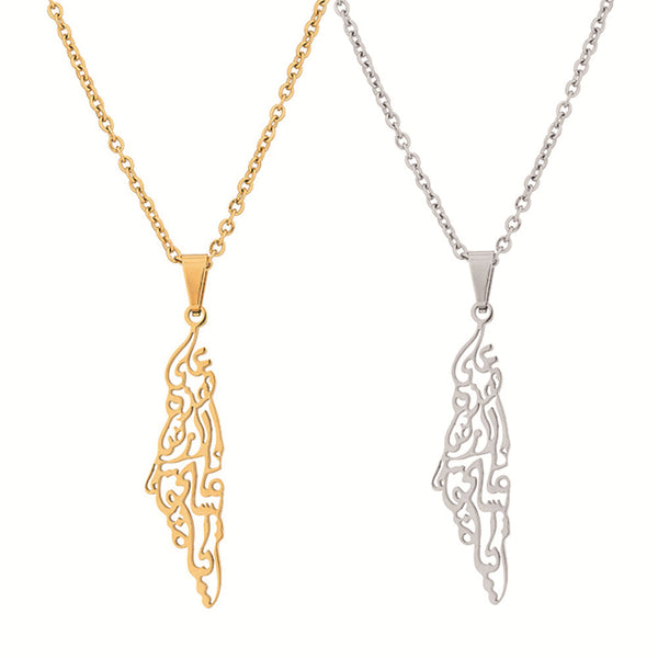 Veile Studios Stainless Steel Israel And Palestine Map Necklace Gender Universal Pendant Necklaces & Pendants
