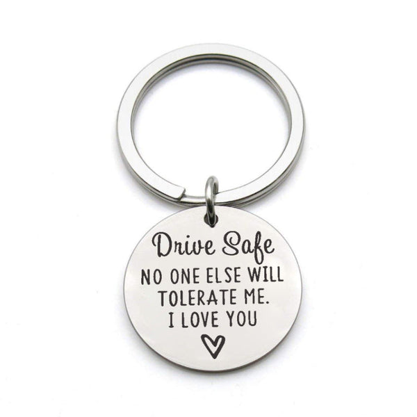 Driving Safety Stainless Steel Keychain Couple Boyfriend Girlfriend Gift Keyrings
