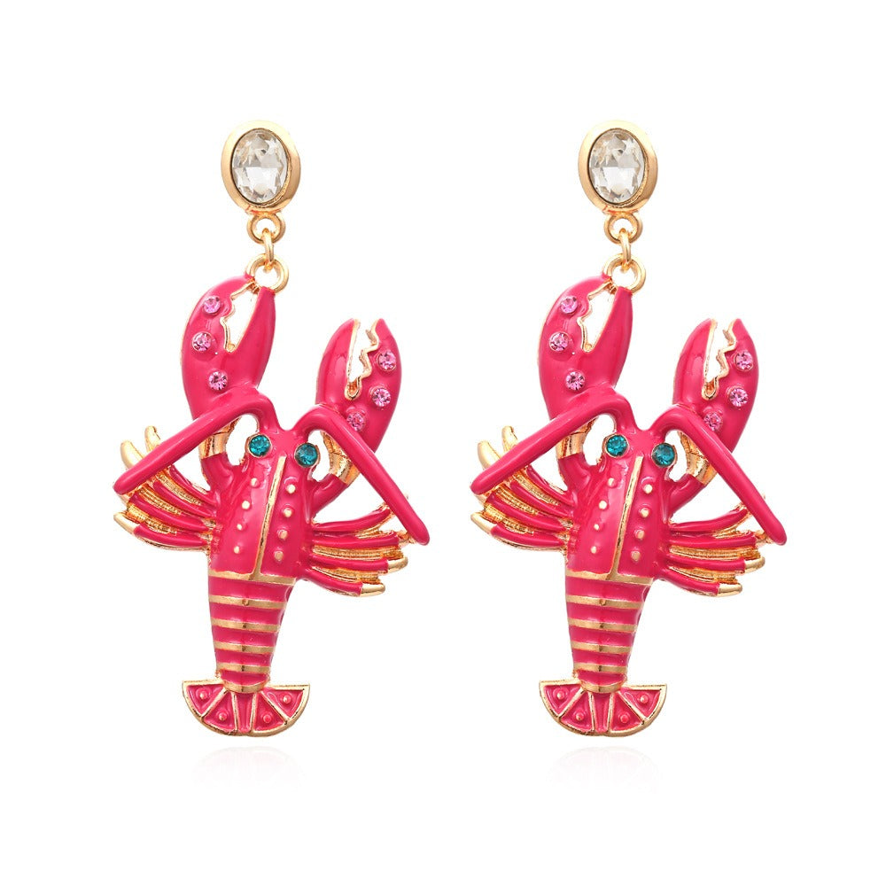 Veile Studios And American Creative Alloy Oil Drop Diamond Lobster Shaped Earrings