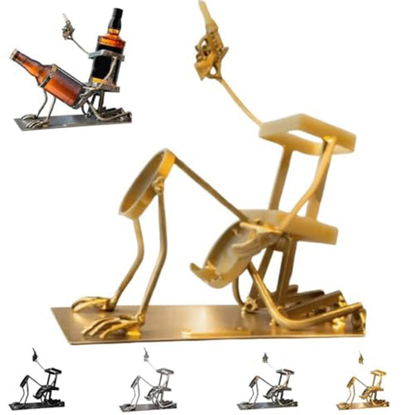 Skull 2 In 1 Bottle Stand: Holds Coke & Wine Metal Skeleton Holder Fun Bar Decor Other Barware