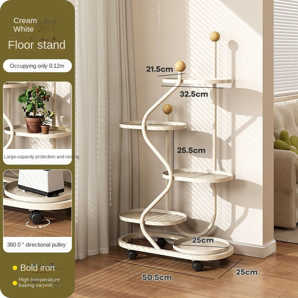 Mobile Flower Stand With Wheels Multi Layer Metal Plant Shelf For Living Room And Balcony Floor Standing Planter Rack Plant Stands