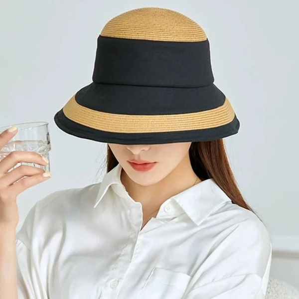 Luna&Dolphin Women Summer Big Eaves Basin Cap Sun Hat Hair Band Collapsible Nature Seaside Vacation Sunscreen Beach Hats