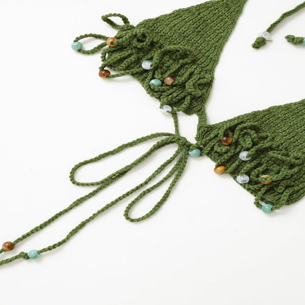 Women's Summer Vacation Style Hand Knitted Slim Swimsuit Set Swimwear