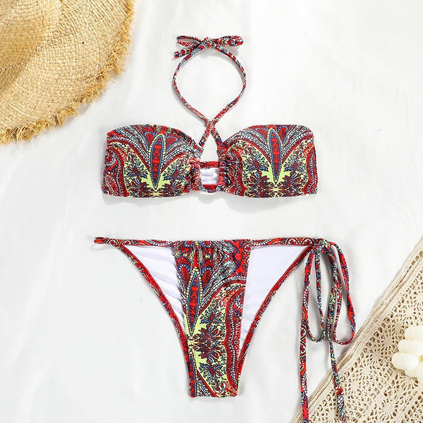 Solid Color Separated Bikini Women's Tube Top With Strap Swimwear