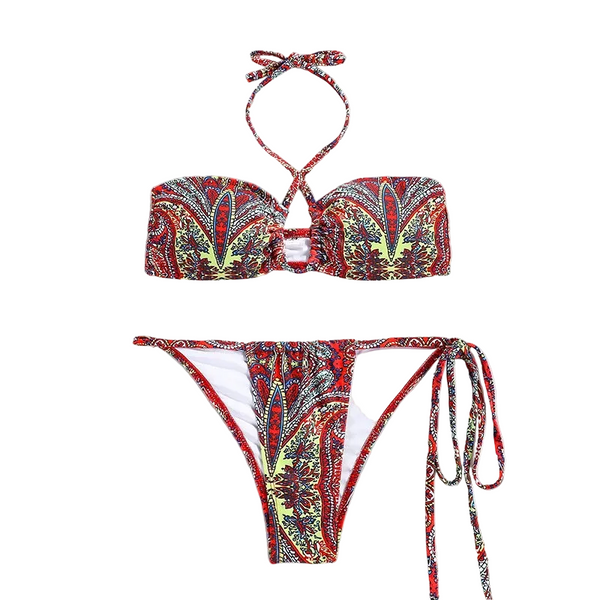 Solid Color Separated Bikini Women's Tube Top With Strap Swimwear