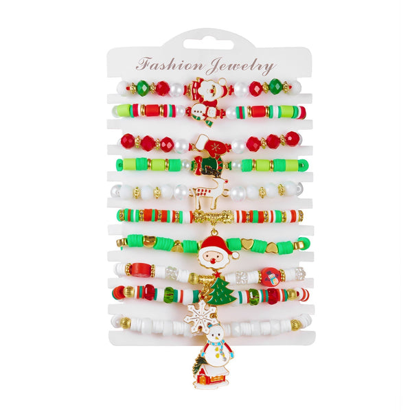 Style Christmas Bracelet Set With Soft Clay Crystal Santa Claus Pendant And Letter Beads 10 Piece Pack Bracelets