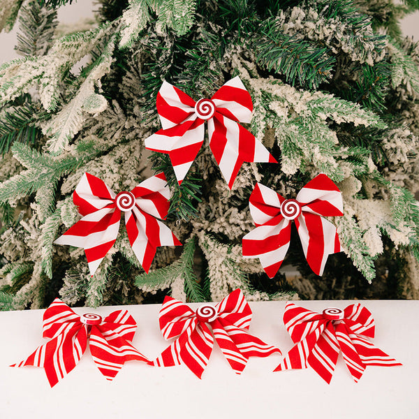 Christmas Bow Tree Ornament Red And White Stripe Candy Window Decoration Seasonal Decorations