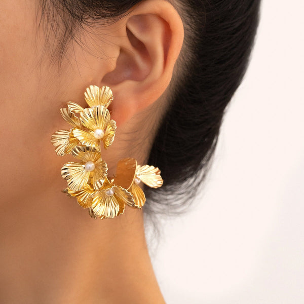 Veile Studios Multi Layered Flower C Shaped Alloy Baked Paint Fashion Accessories Earrings
