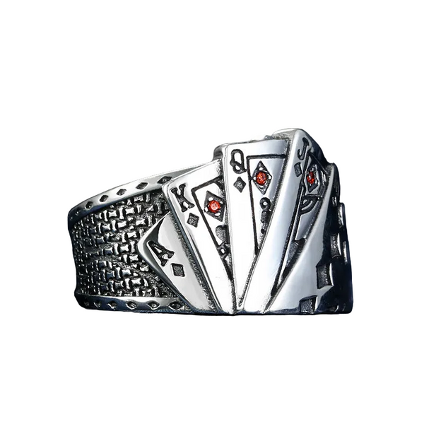 Silver Ring With Poker Pattern Opening For Men And Women Retro Unique Design Rings